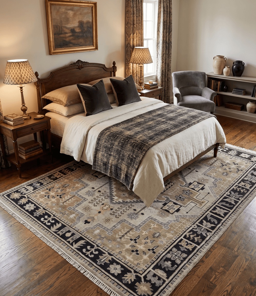 Vintage Distressed Hand Knotted Traditional Heriz Camel Custom Made wool Area Rug - The Rug Decor