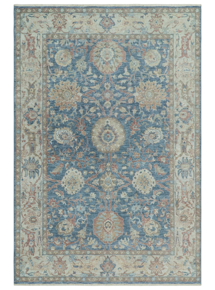 Vintage Hand Knotted 8x10 Blue and Beige Traditional Oxidized Textured Persian Low Pile Wool Rug - The Rug Decor