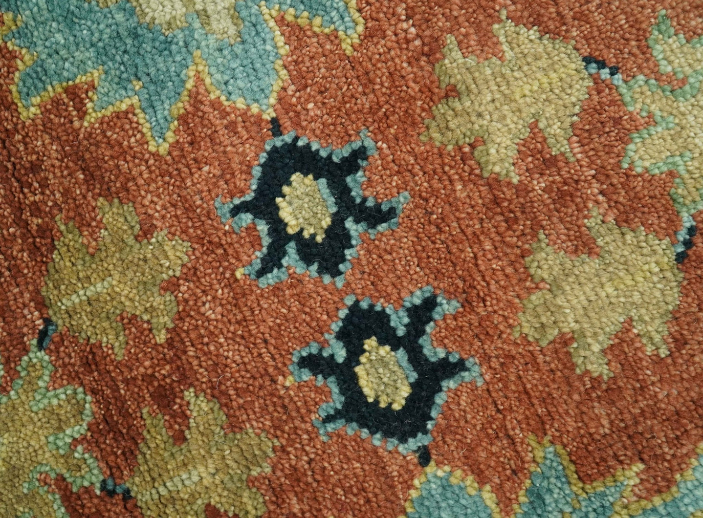 Vintage Style 8x10 Traditional Floral Rust and Olive Oriental Oushak wool area rug - The Rug Decor