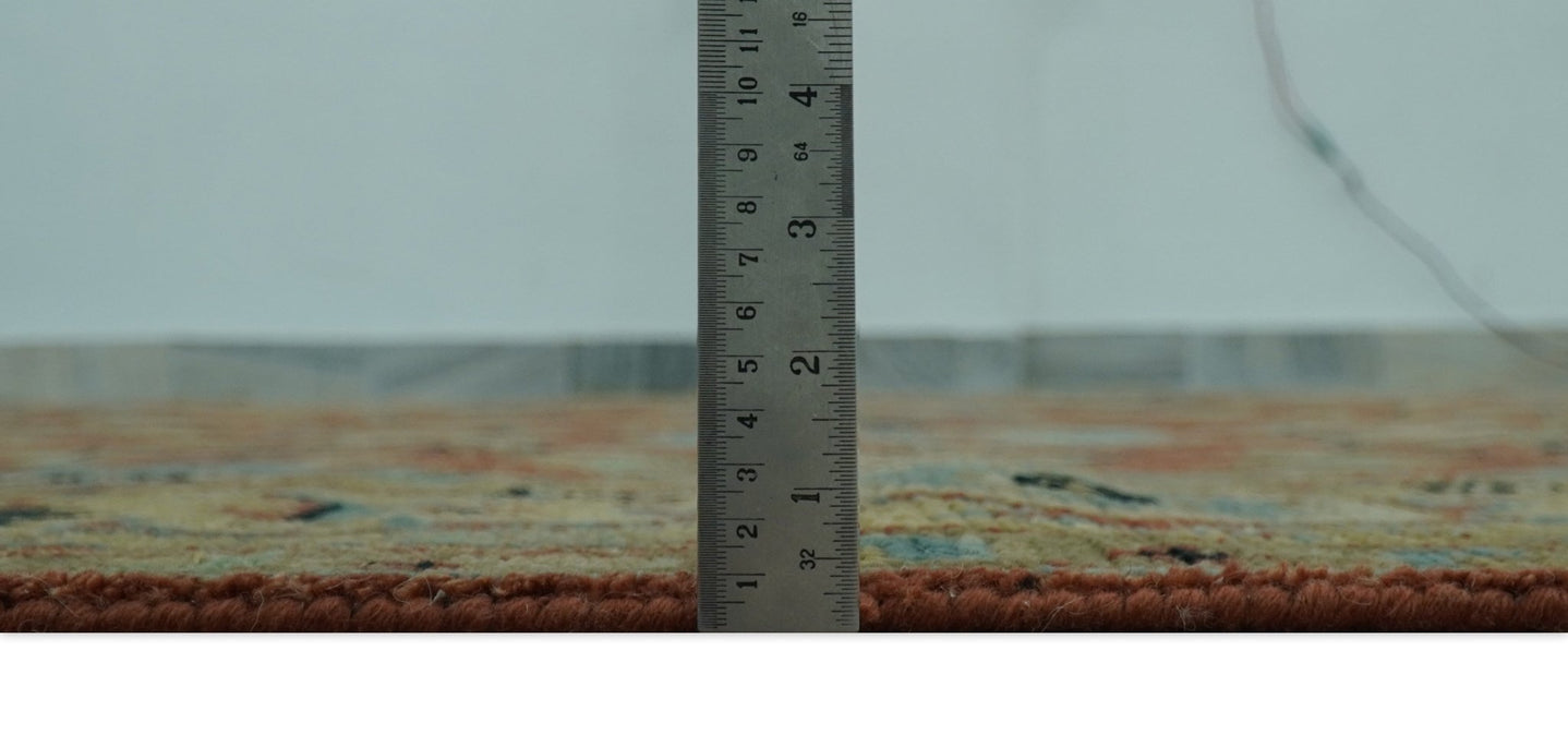 Vintage Style 8x10 Traditional Floral Rust and Olive Oriental Oushak wool area rug - The Rug Decor