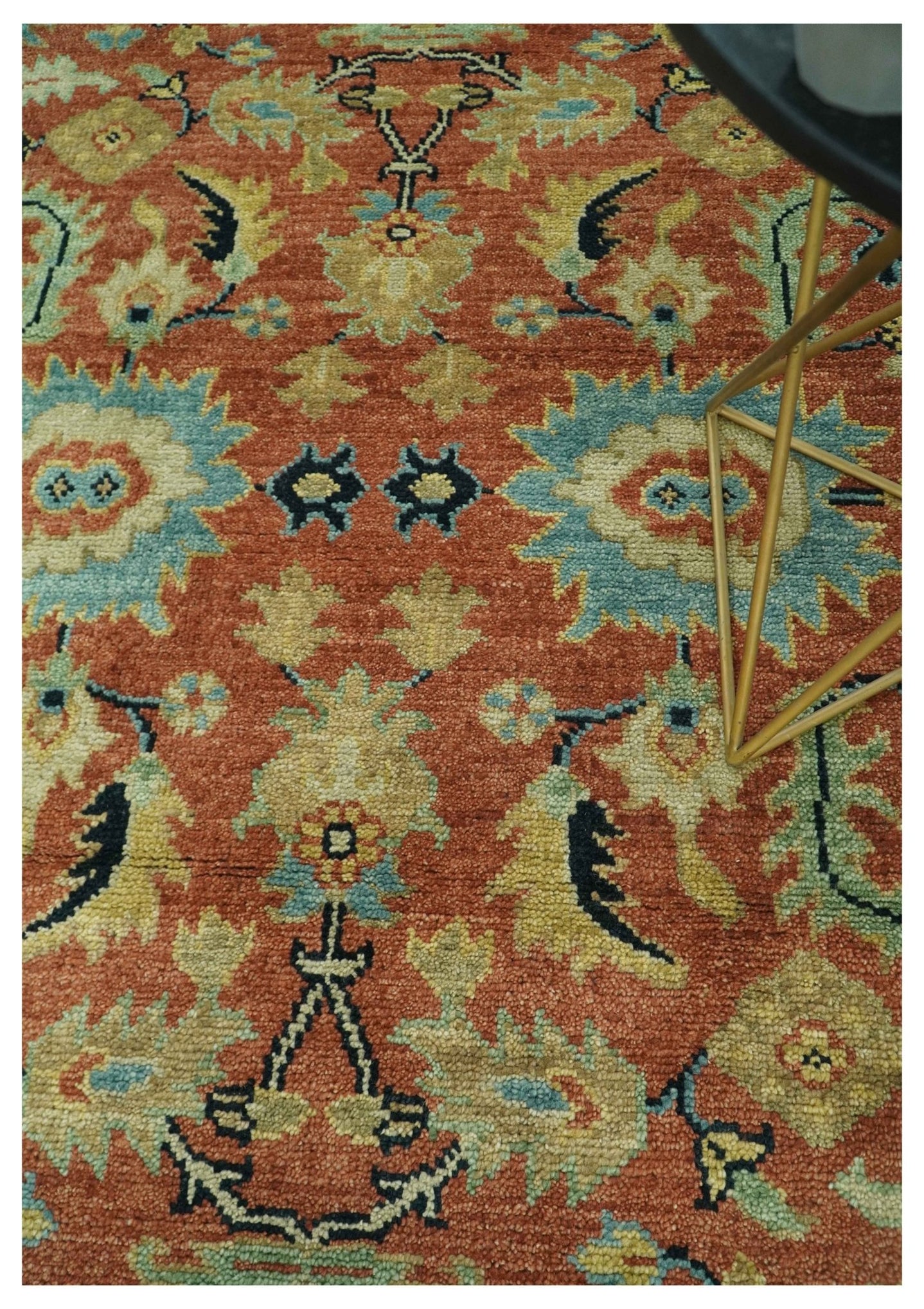 Vintage Style 8x10 Traditional Floral Rust and Olive Oriental Oushak wool area rug - The Rug Decor