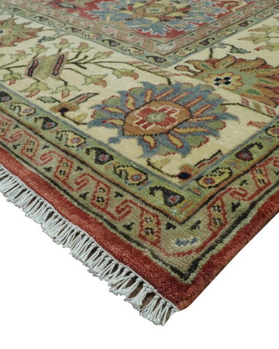 Vintage Style 9x12 Fine Hand Knotted Rust, Olive and Beige Traditional Serapi wool rug - The Rug Decor