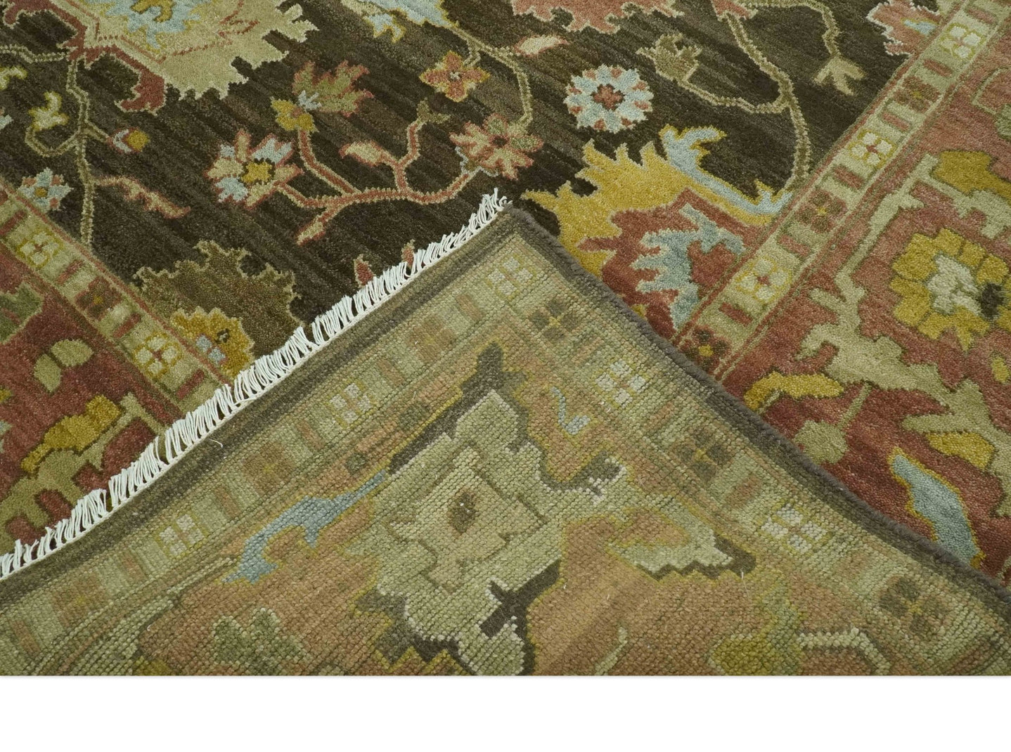 Vintage Style Antique design Green and Rust 8x10 Traditional Floral wool area rug - The Rug Decor