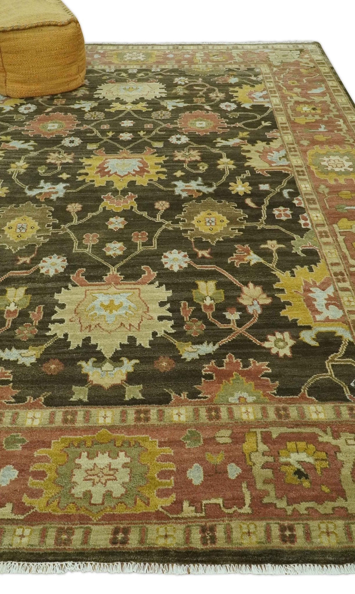 Vintage Style Antique design Green and Rust 8x10 Traditional Floral wool area rug - The Rug Decor