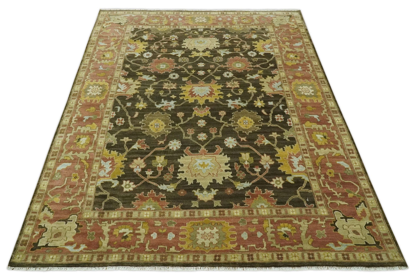 Vintage Style Antique design Green and Rust 8x10 Traditional Floral wool area rug - The Rug Decor