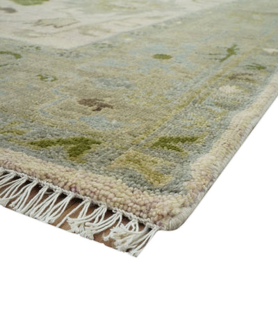 Vintage Style Beige and Olive 8x10 Hand Knotted Traditional Oushak wool area rug - The Rug Decor