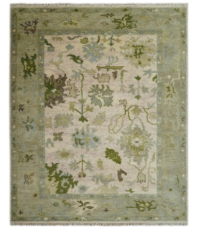 Vintage Style Beige and Olive 8x10 Hand Knotted Traditional Oushak wool area rug - The Rug Decor