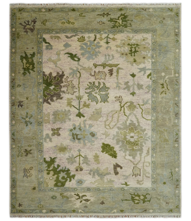 Vintage Style Beige and Olive 8x10 Hand Knotted Traditional Oushak wool area rug - The Rug Decor