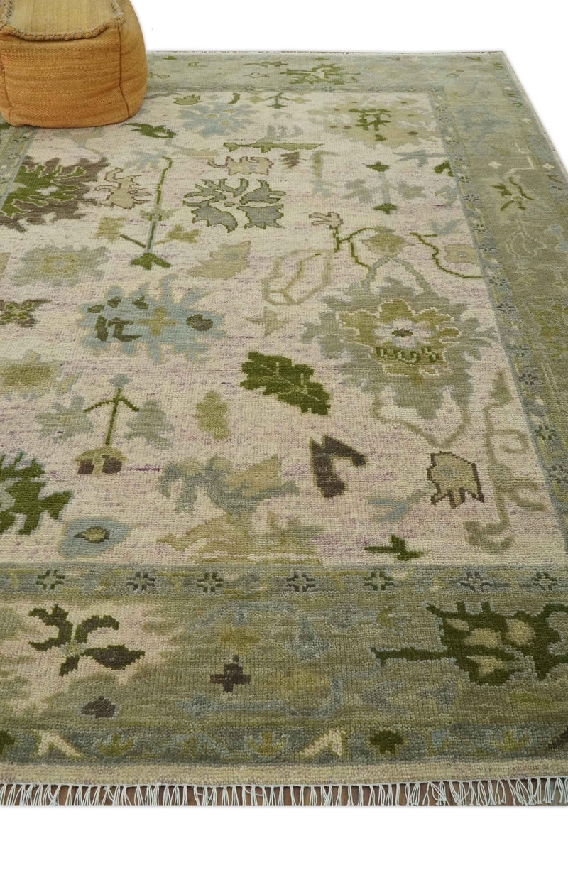 Vintage Style Beige and Olive 8x10 Hand Knotted Traditional Oushak wool area rug - The Rug Decor