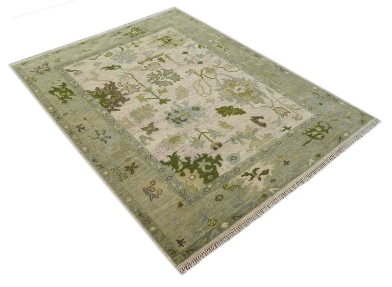 Vintage Style Beige and Olive 8x10 Hand Knotted Traditional Oushak wool area rug - The Rug Decor