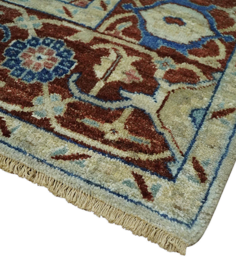 Vintage Style Beige, Aqua and Brown Hand Knotted Traditional Heriz 8x10 wool area Rug - The Rug Decor