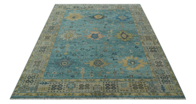 Vintage Style Blue, Beige and silver Hand Knotted Traditional Oushak wool area Rug - The Rug Decor