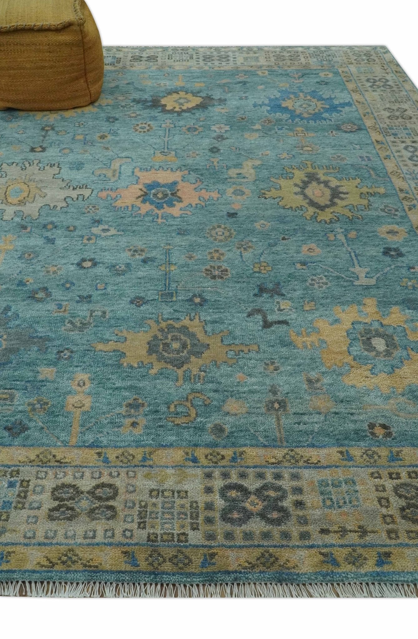 Vintage Style Blue, Beige and silver Hand Knotted Traditional Oushak wool area Rug - The Rug Decor