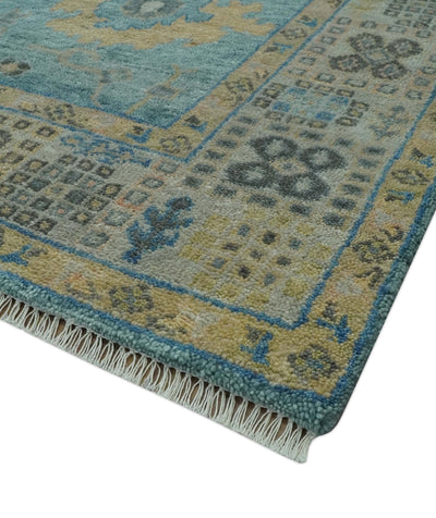Vintage Style Blue, Beige and silver Hand Knotted Traditional Oushak wool area Rug - The Rug Decor