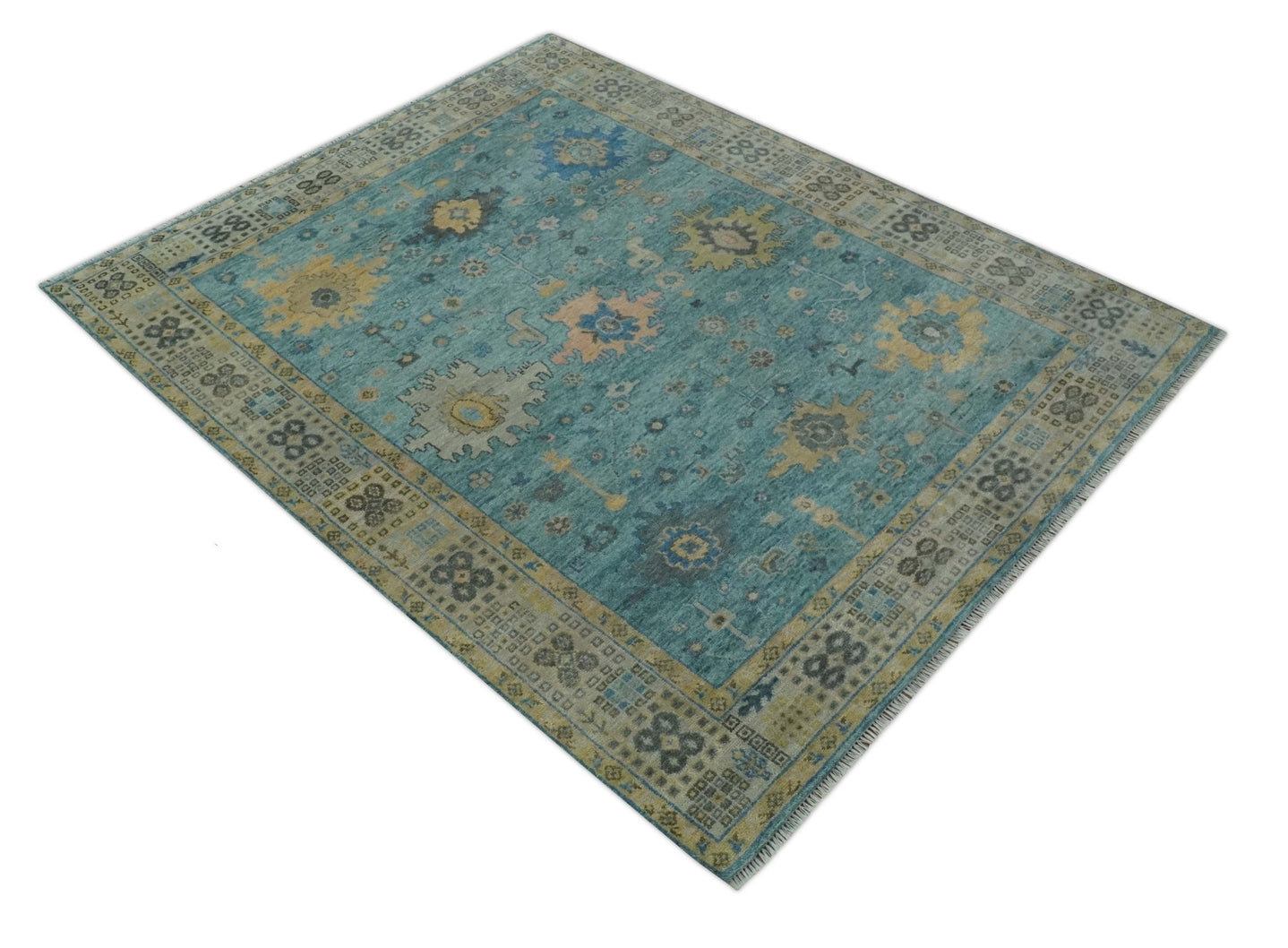 Vintage Style Blue, Beige and silver Hand Knotted Traditional Oushak wool area Rug - The Rug Decor