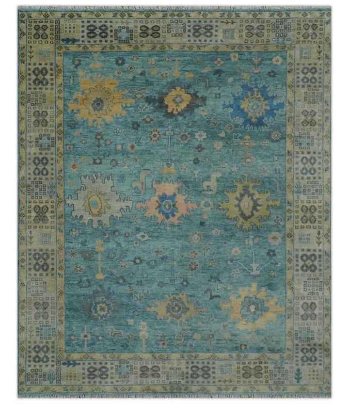 Vintage Style Blue, Beige and silver Hand Knotted Traditional Oushak wool area Rug - The Rug Decor