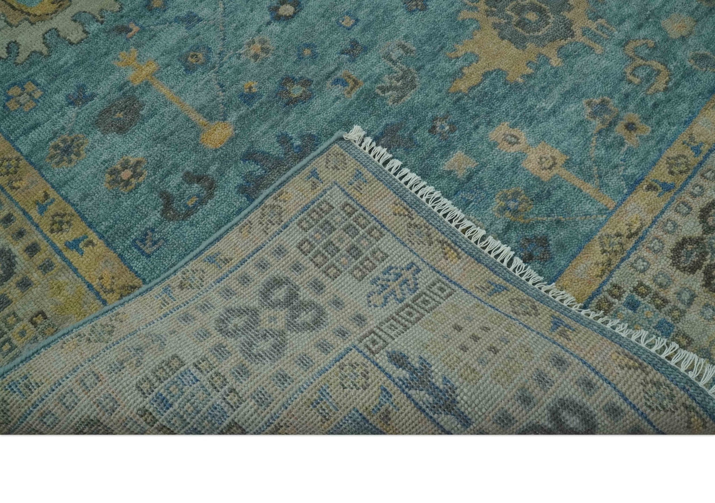 Vintage Style Blue, Beige and silver Hand Knotted Traditional Oushak wool area Rug - The Rug Decor