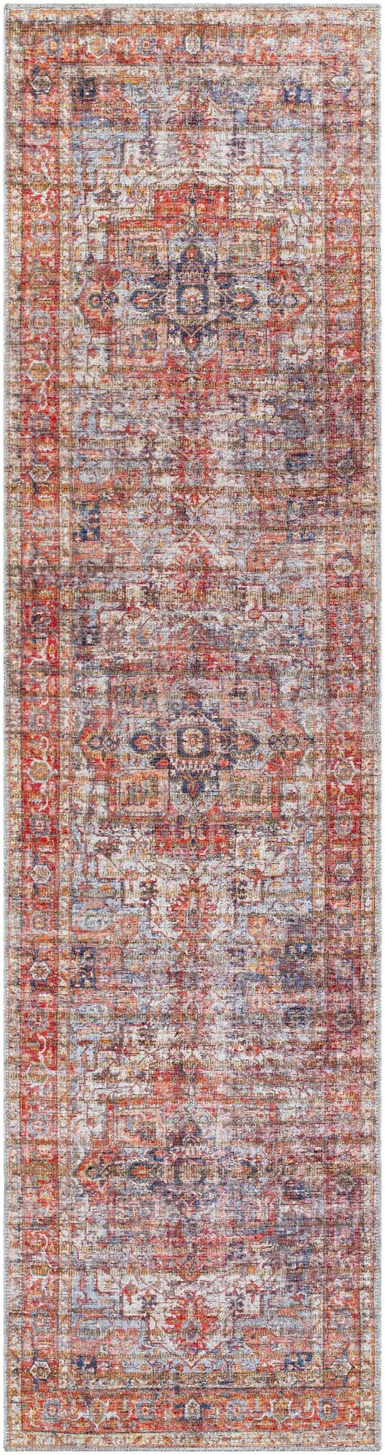 Vintage Style Bricks Red, Gray and Mustard Traditional Heriz Washable Rug - The Rug Decor