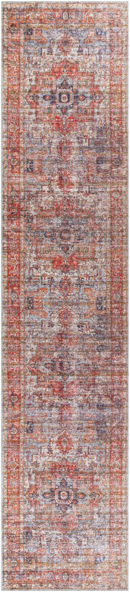 Vintage Style Bricks Red, Gray and Mustard Traditional Heriz Washable Rug - The Rug Decor