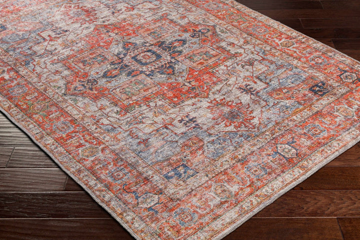 Vintage Style Bricks Red, Gray and Mustard Traditional Heriz Washable Rug - The Rug Decor