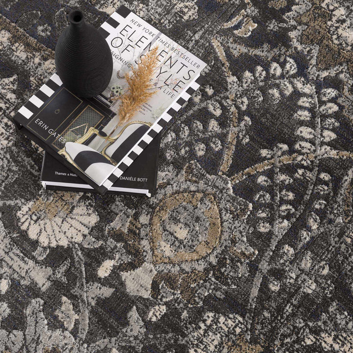 Vintage Style charcoal, Beige and Ivory Traditional oriental Oushak rug - The Rug Decor