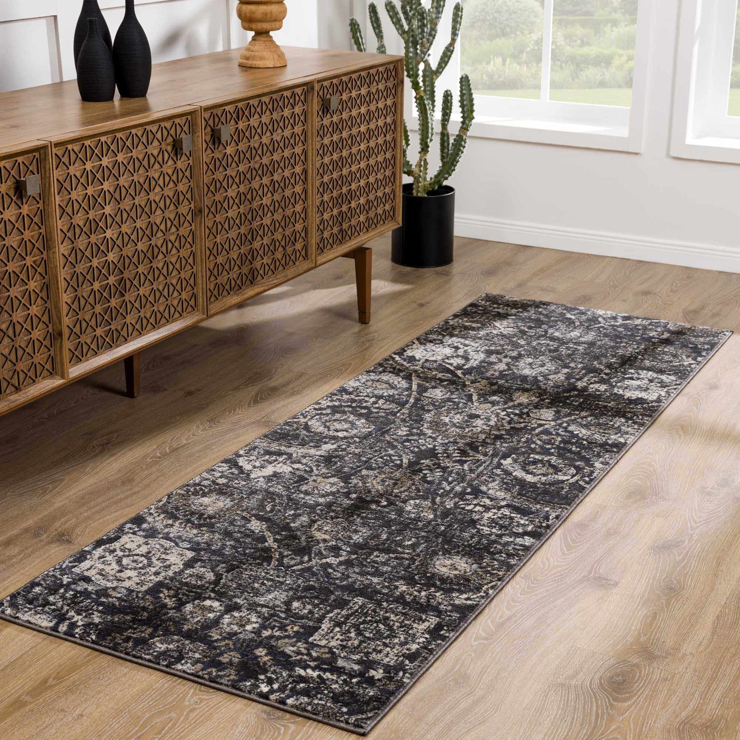 Vintage Style charcoal, Beige and Ivory Traditional oriental Oushak rug - The Rug Decor