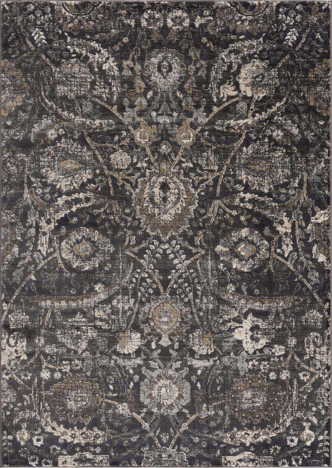 Vintage Style charcoal, Beige and Ivory Traditional oriental Oushak rug - The Rug Decor