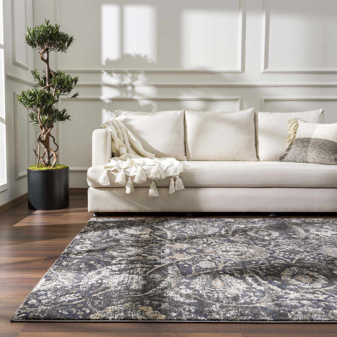 Vintage Style charcoal, Beige and Ivory Traditional oriental Oushak rug - The Rug Decor