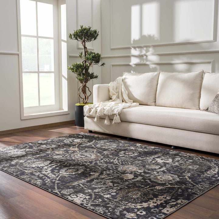 Vintage Style charcoal, Beige and Ivory Traditional oriental Oushak rug - The Rug Decor