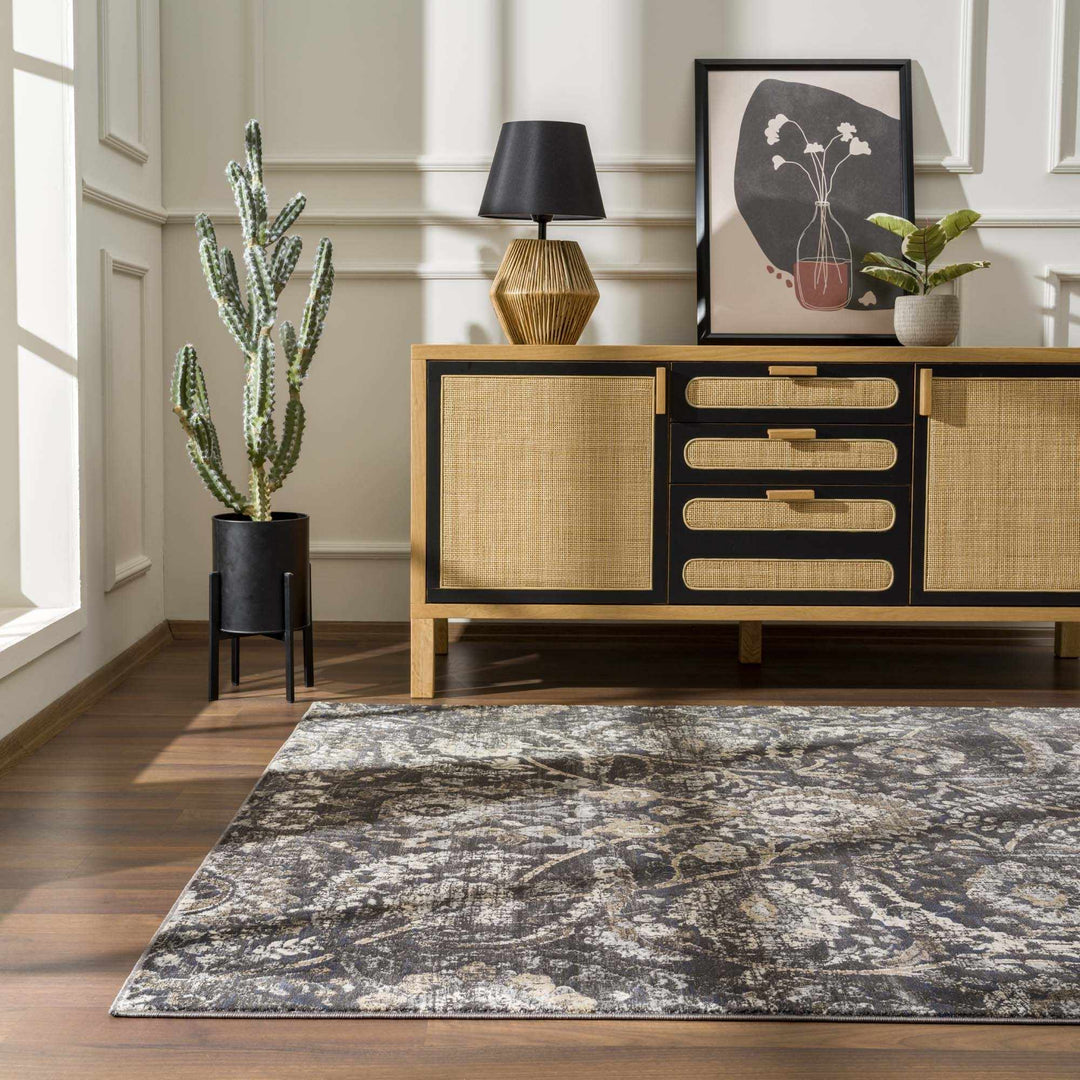 Vintage Style charcoal, Beige and Ivory Traditional oriental Oushak rug - The Rug Decor