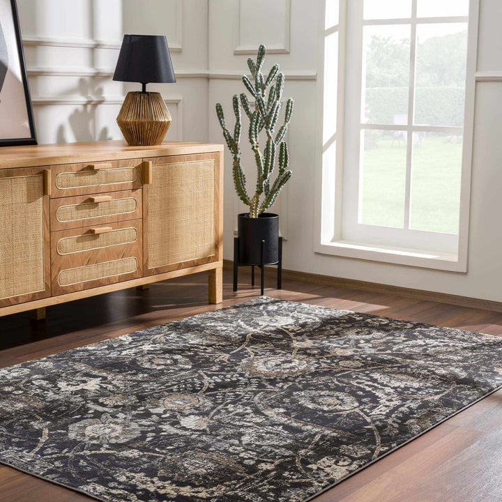 Vintage Style charcoal, Beige and Ivory Traditional oriental Oushak rug - The Rug Decor