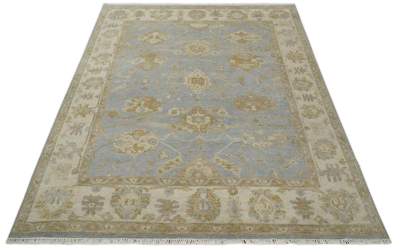 Vintage Style Charcoal, Beige and Olive 8x10 Hand knotted Oushak wool Area Rug - The Rug Decor