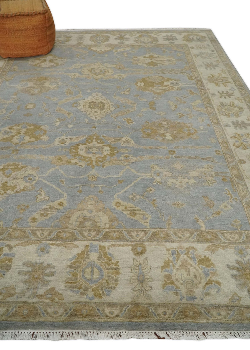 Vintage Style Charcoal, Beige and Olive 8x10 Hand knotted Oushak wool Area Rug - The Rug Decor