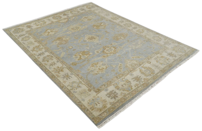 Vintage Style Charcoal, Beige and Olive 8x10 Hand knotted Oushak wool Area Rug - The Rug Decor