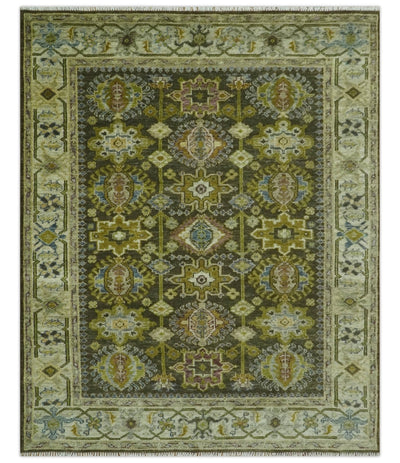 Vintage Style Earthy Green and Silver Traditional Hand Knotted 8x10 wool area rug - The Rug Decor