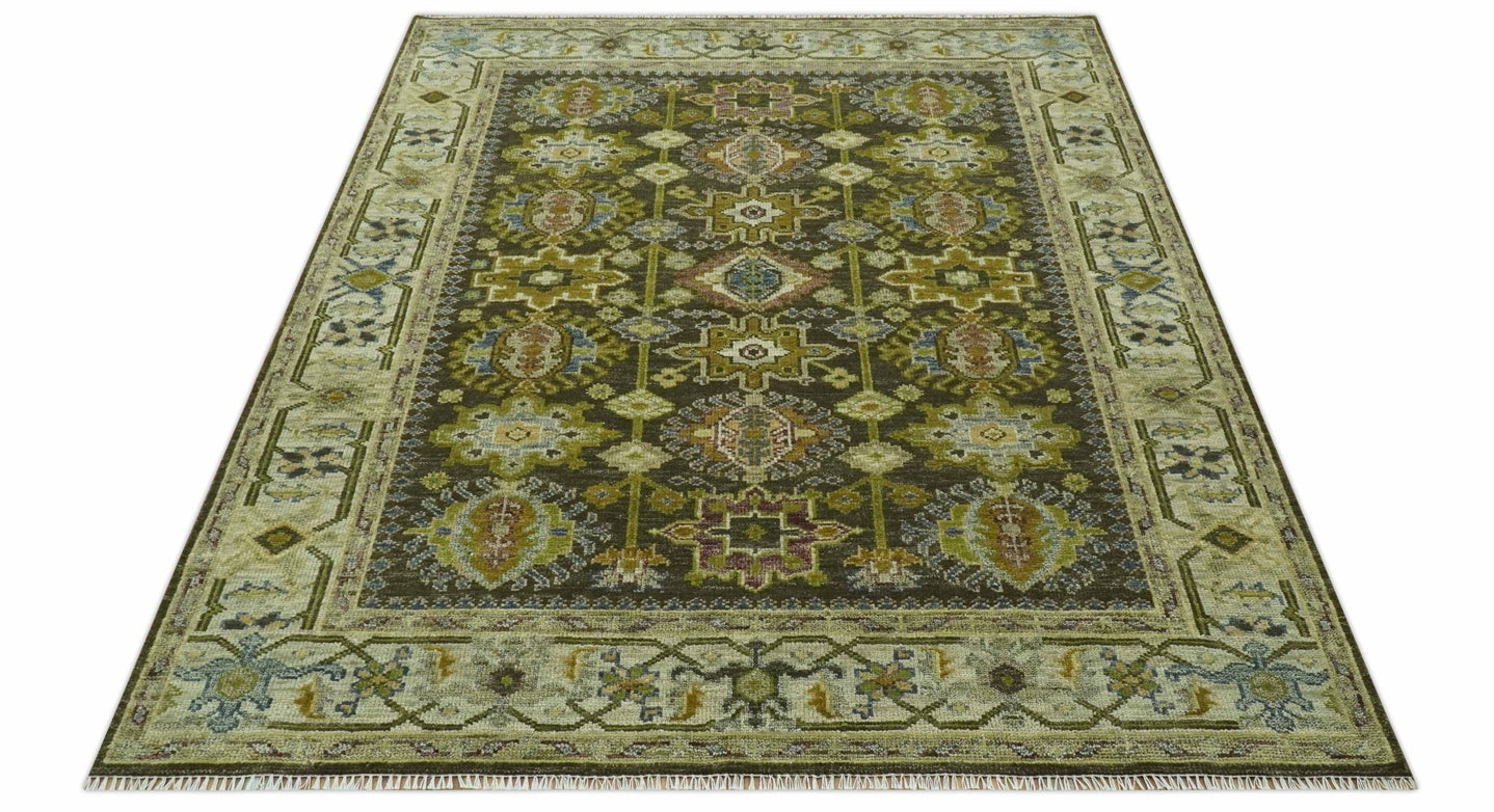 Vintage Style Earthy Green and Silver Traditional Hand Knotted 8x10 wool area rug - The Rug Decor