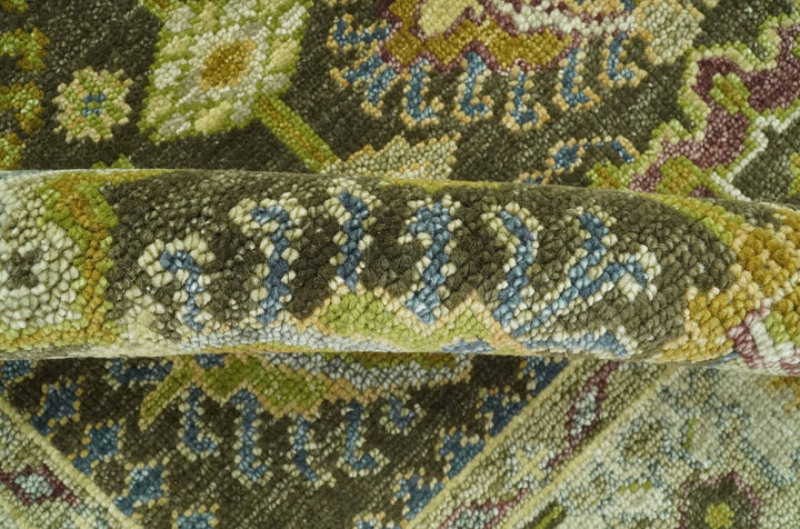 Vintage Style Earthy Green and Silver Traditional Hand Knotted Multi Size wool area rug - The Rug Decor