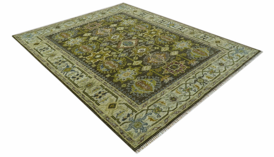 Earthy Green and Silver Traditional Hand Knotted wool area rug – The ...