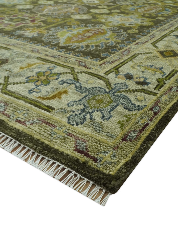 Vintage Style Earthy Green and Silver Traditional Hand Knotted Multi Size wool area rug - The Rug Decor