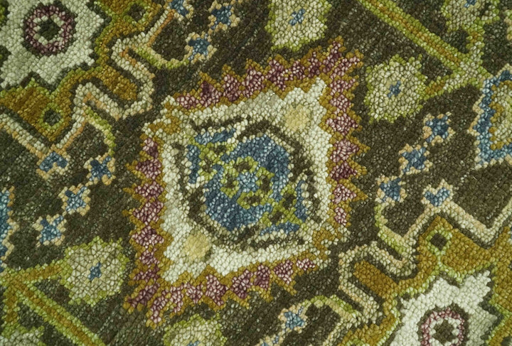 Vintage Style Earthy Green and Silver Traditional Hand Knotted Multi Size wool area rug - The Rug Decor