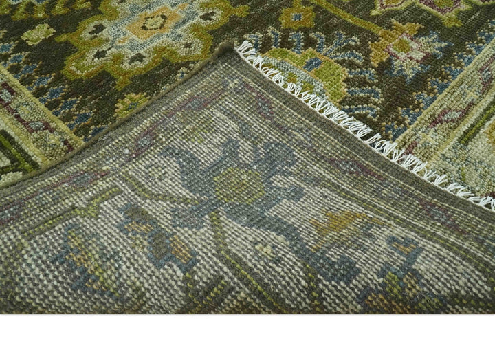 Vintage Style Earthy Green and Silver Traditional Hand Knotted Multi Size wool area rug - The Rug Decor
