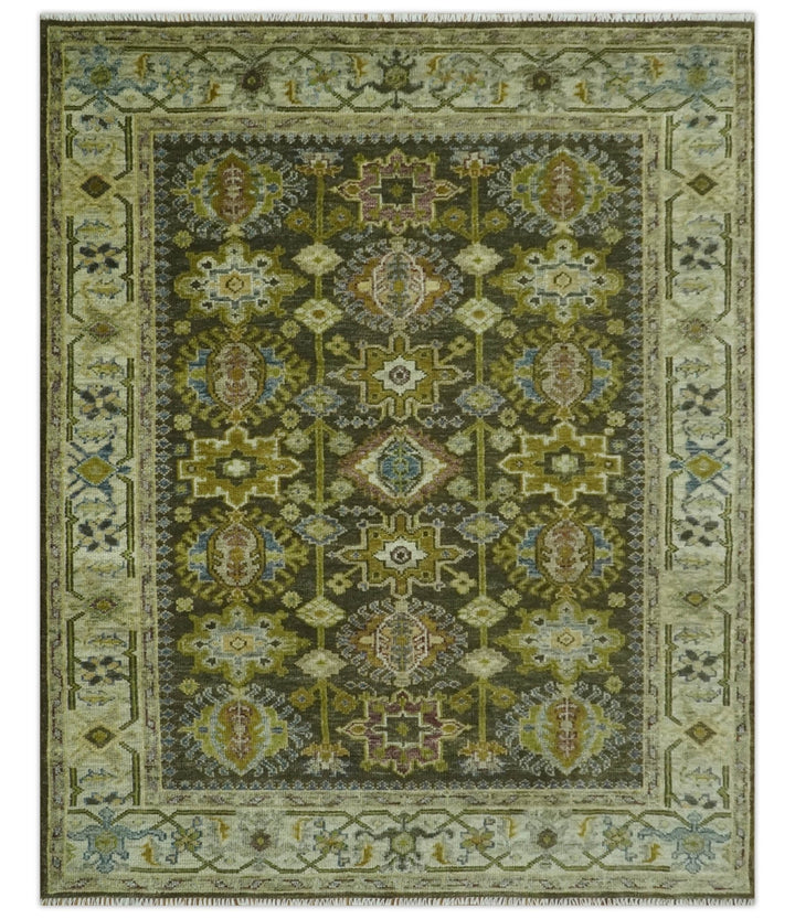 Vintage Style Earthy Green and Silver Traditional Hand Knotted Multi Size wool area rug - The Rug Decor
