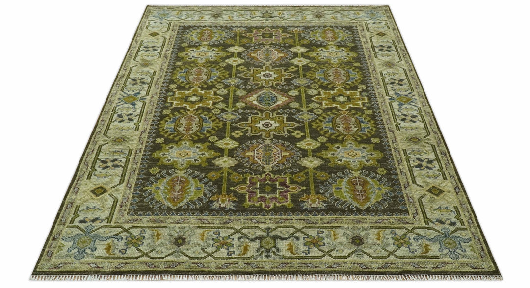 Vintage Style Earthy Green and Silver Traditional Hand Knotted Multi Size wool area rug - The Rug Decor