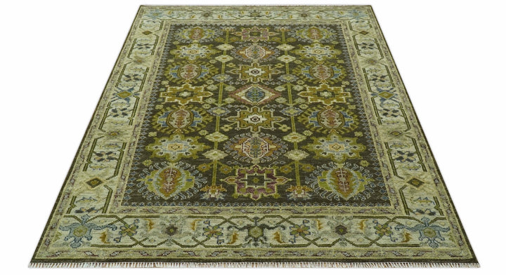 Vintage Style Earthy Green and Silver Traditional Hand Knotted Multi Size wool area rug - The Rug Decor