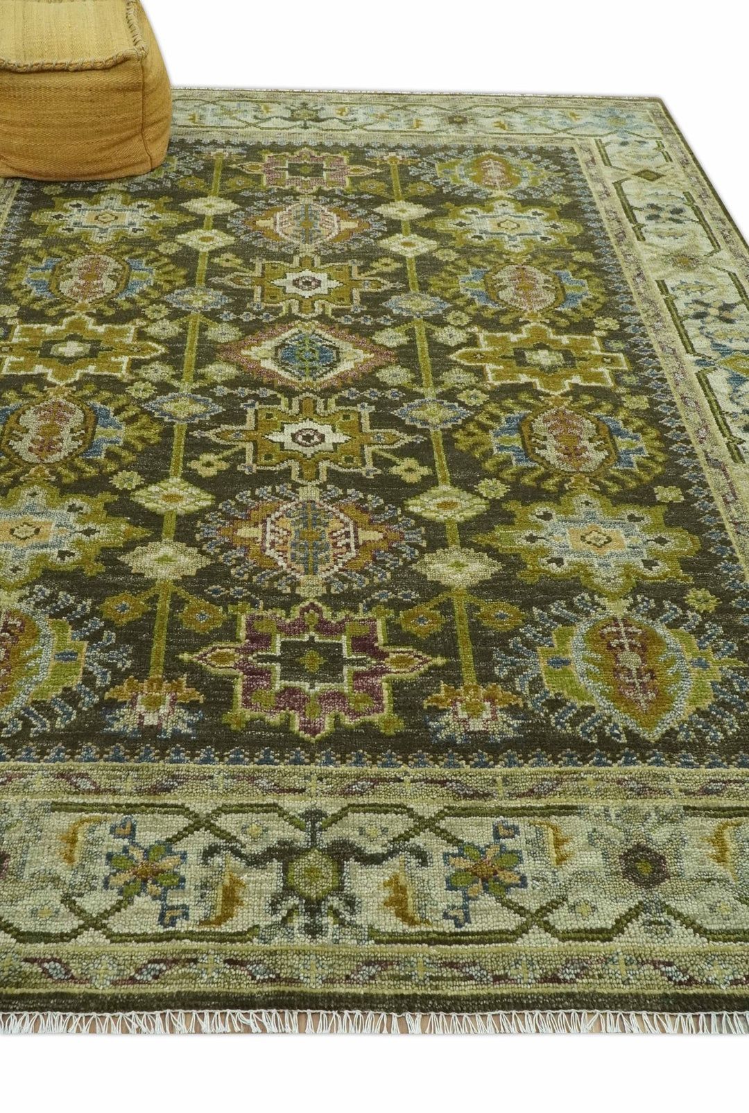 Green Earthy Pattern Rug Earthy Green and Silver Traditional Hand Knotted wool area rug – The ...