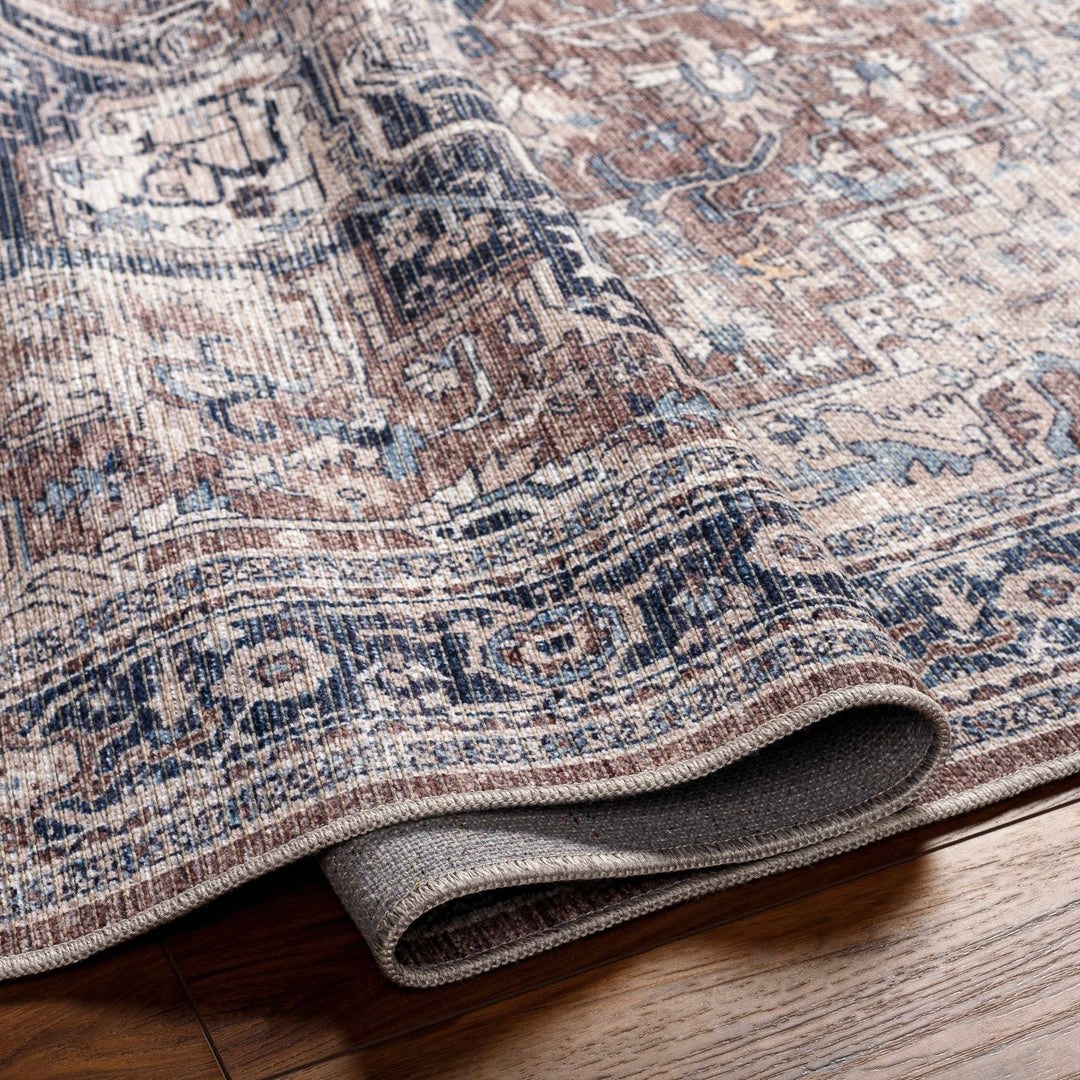 Vintage Style Floral Brown, Blue and Peach Traditional Washable Area Rug - The Rug Decor