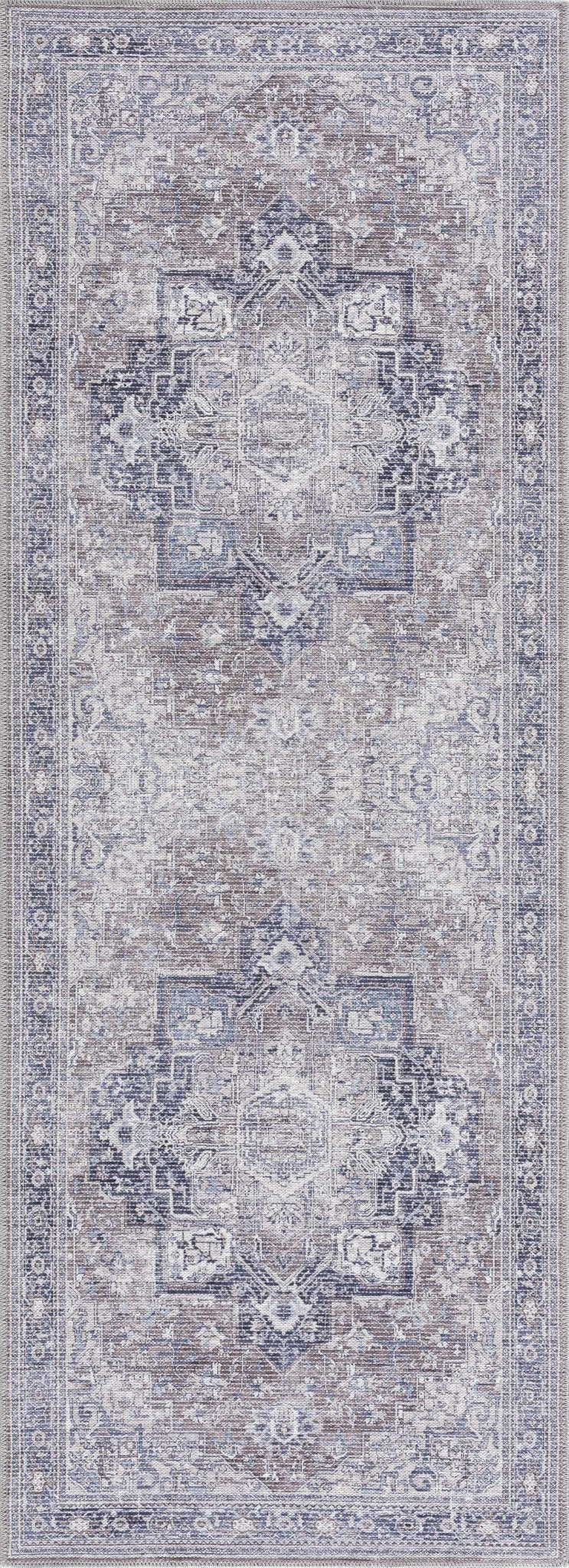 Vintage Style Floral Brown, Blue and Peach Traditional Washable Area Rug - The Rug Decor