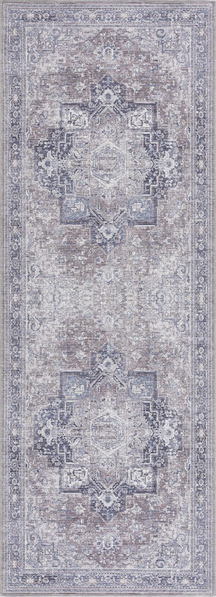 Vintage Style Floral Brown, Blue and Peach Traditional Washable Area Rug - The Rug Decor