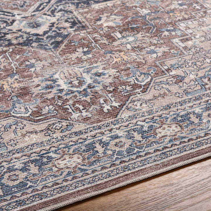 Vintage Style Floral Brown, Blue and Peach Traditional Washable Area Rug - The Rug Decor