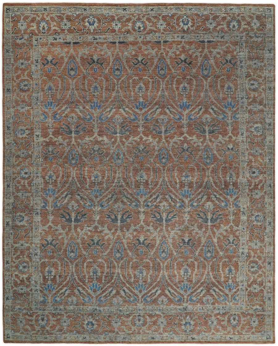Vintage Style Hand Knotted 9x12 Serapi Blue and Rust Traditional Area Rug - The Rug Decor